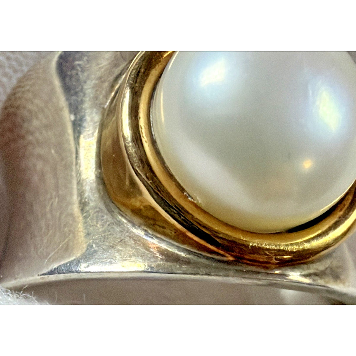 Italy Sterling Silver 18kt Gold Ring 9.5-10mm Pearl Wide Band Sz 7 Read