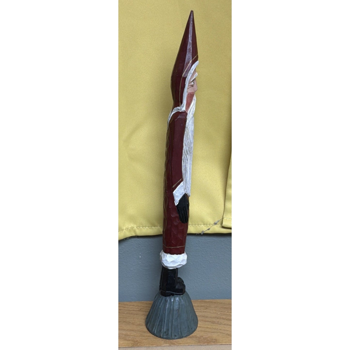 Folk Art Wood Carved Pencil Santa Claus Hand Painted Primitive Style Read 19.5
