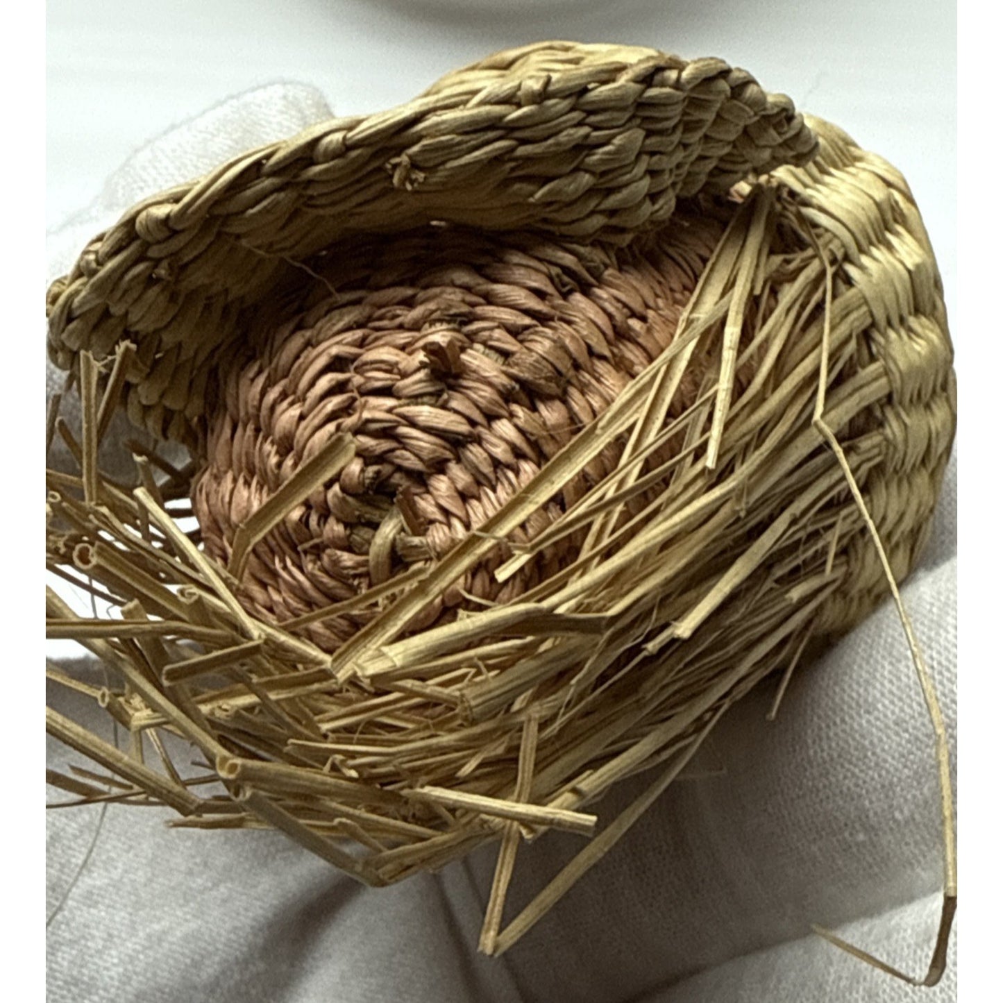 Vintage Santa Christmas Ornament Woven Straw Wicker Bells Peruvian As-Is