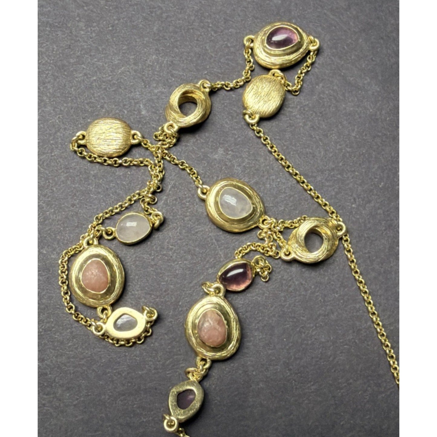 Cole Haan Semi Precious Gemstone Cabochon Station Necklace Gripoix Style Long