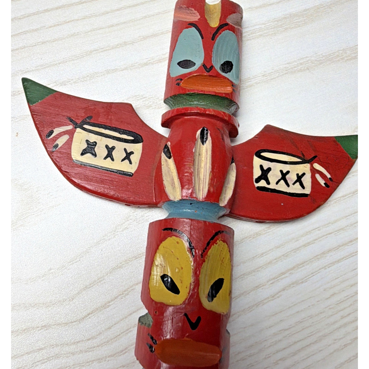 Vintage Native American Wood Carved Totem Pole Hand Painted As Is