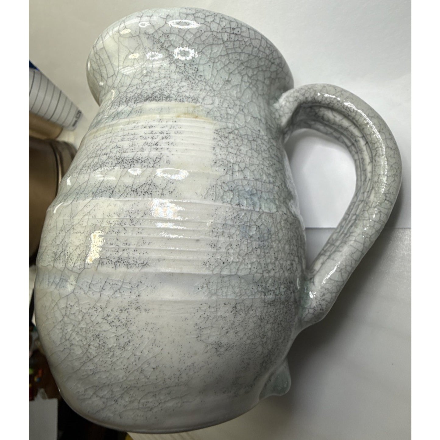 L Taylor Studio Art Pottery Large Celadon Green Crackle Glaze Mug Banded
