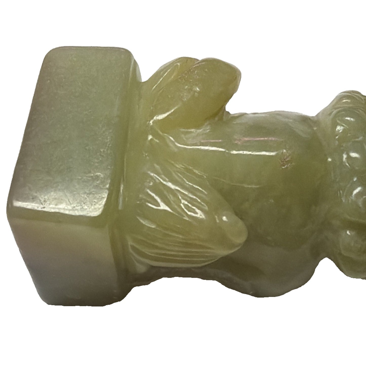 Vintage Carved Green Stone Jade Foo Dog Stamp Seal Box Personalized As Is Read