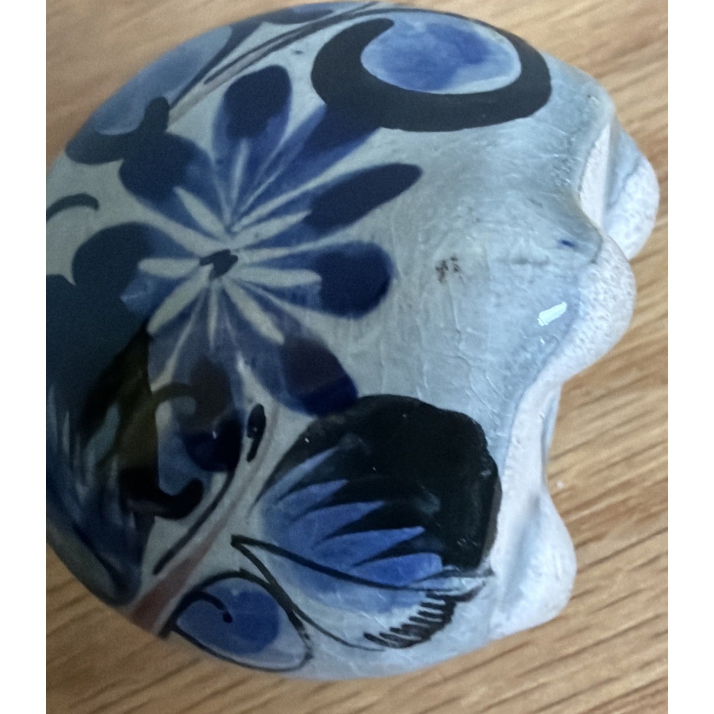 Vintage Mexican Tonala Pottery Owl Hand Painted Glazed Floral Yellow Nose As Is