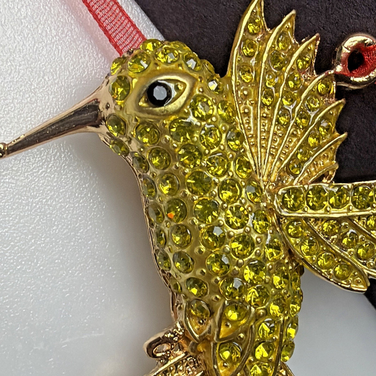 Rhinestone Gold Yellow Hummingbird Ornament Black Eyes