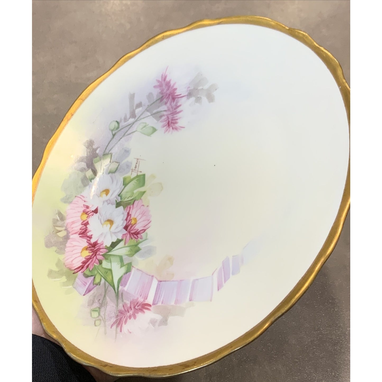 Old GD & Cie Avenir Limoges Hand Painted Plate Floral Gold Rim Signed Tharaud