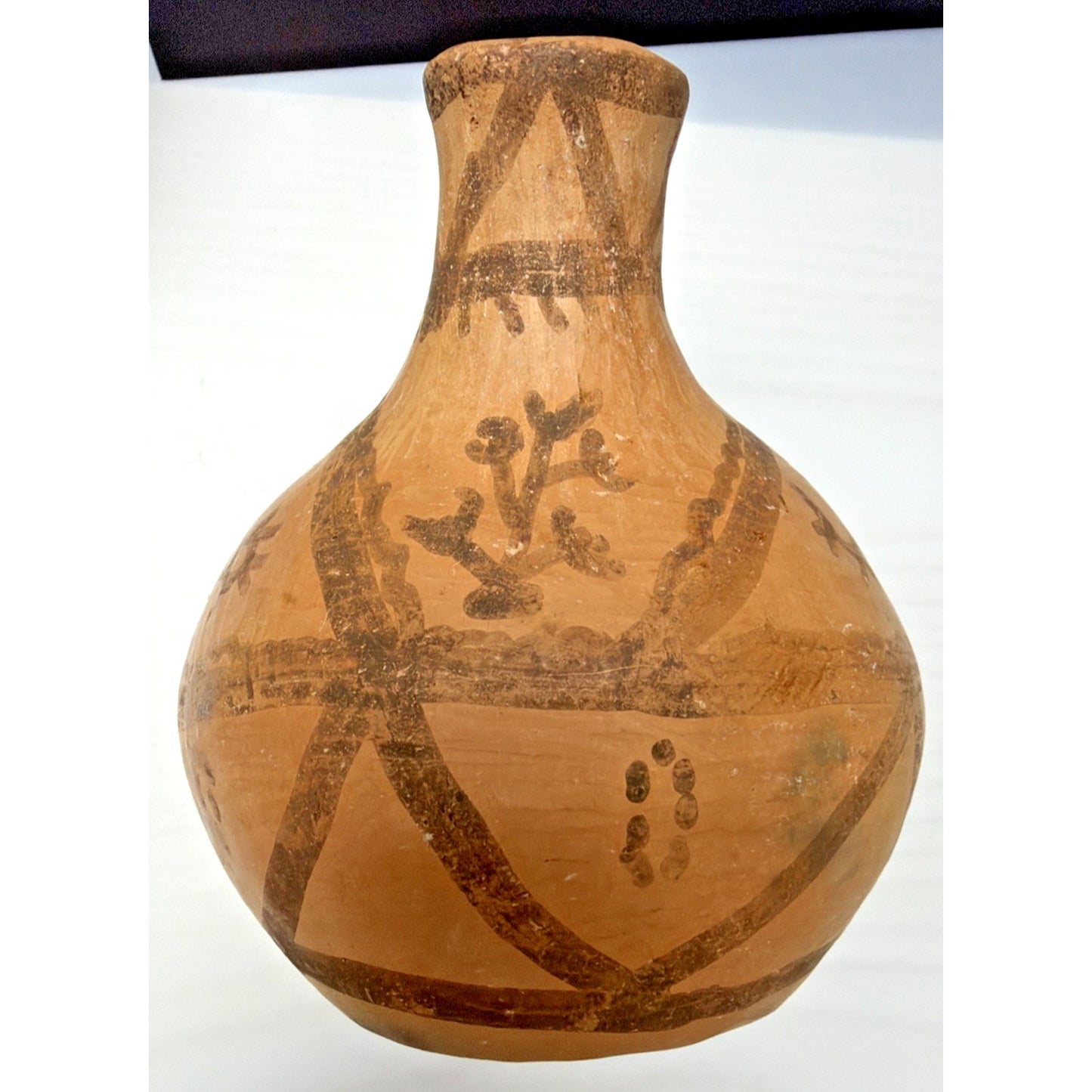 Old Berber Moroccan Pottery Vessel Double Spout Jug Hand Drawn Painted As Is