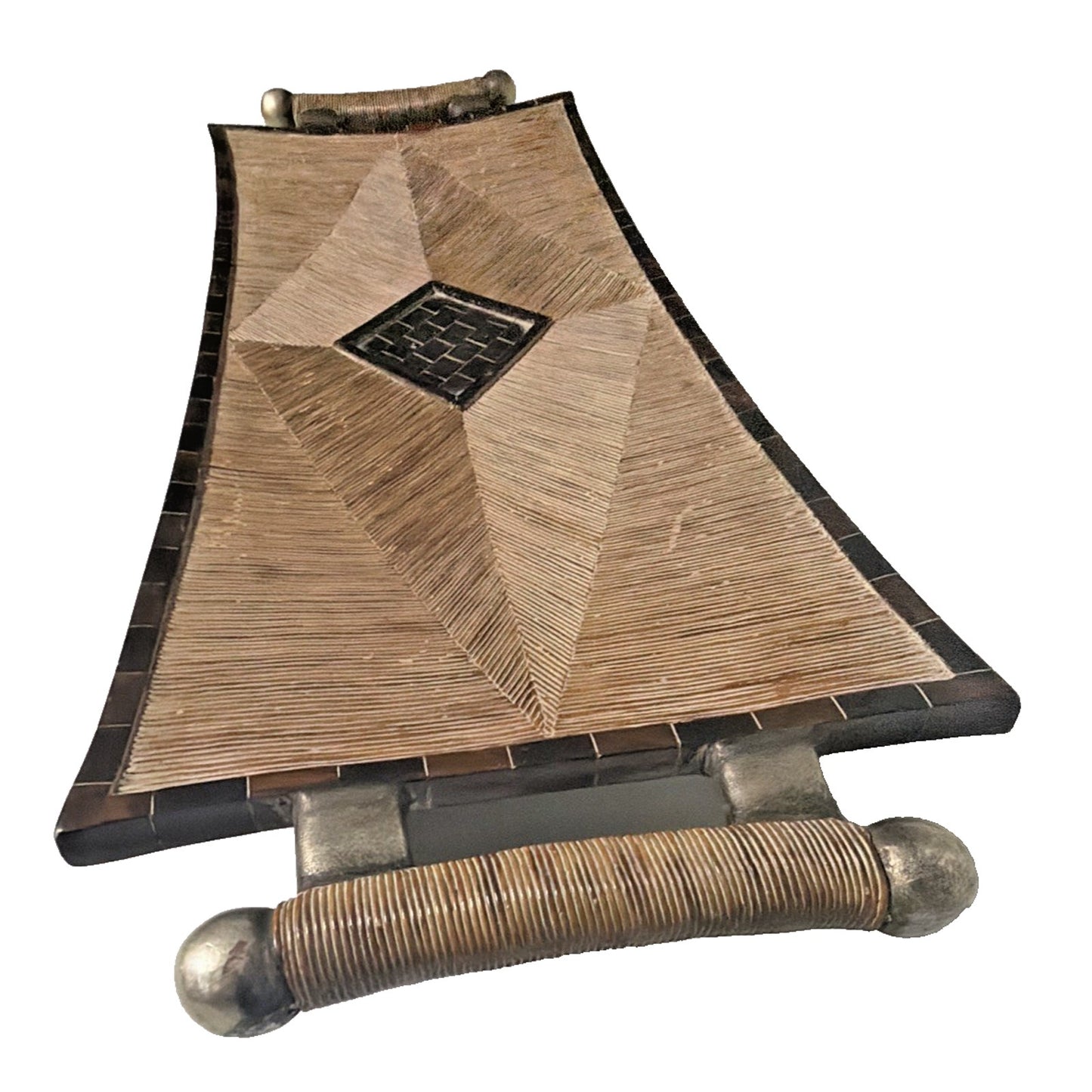 Austin Kinder Collection Inlay Rattan Shield Large Footed Tray Handles