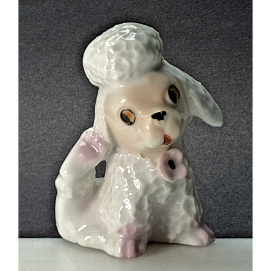Vintage Anthropomorphic Poodle Dog Puppy Figurine Pink Bow Porcelain
