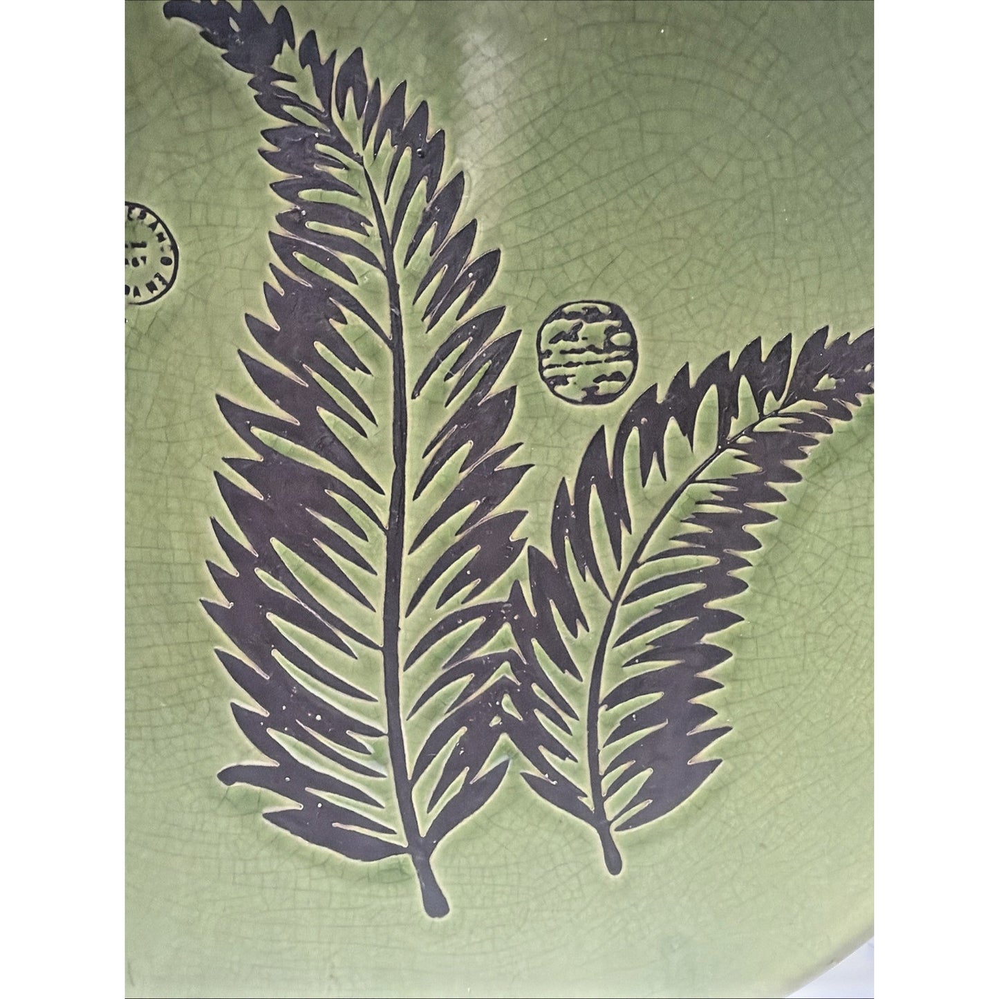 MCM En Franco Guadalajara Pottery Charger Tray Large Crackle Glaze Botanical