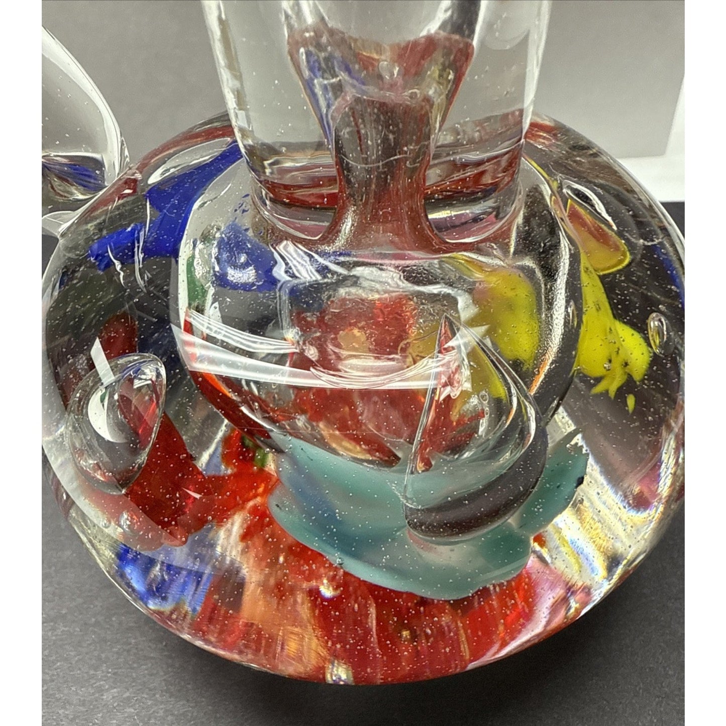 Vtg Marigold Glassware Co Decanter Cruet Blown Glass Flower Paperweight As Is
