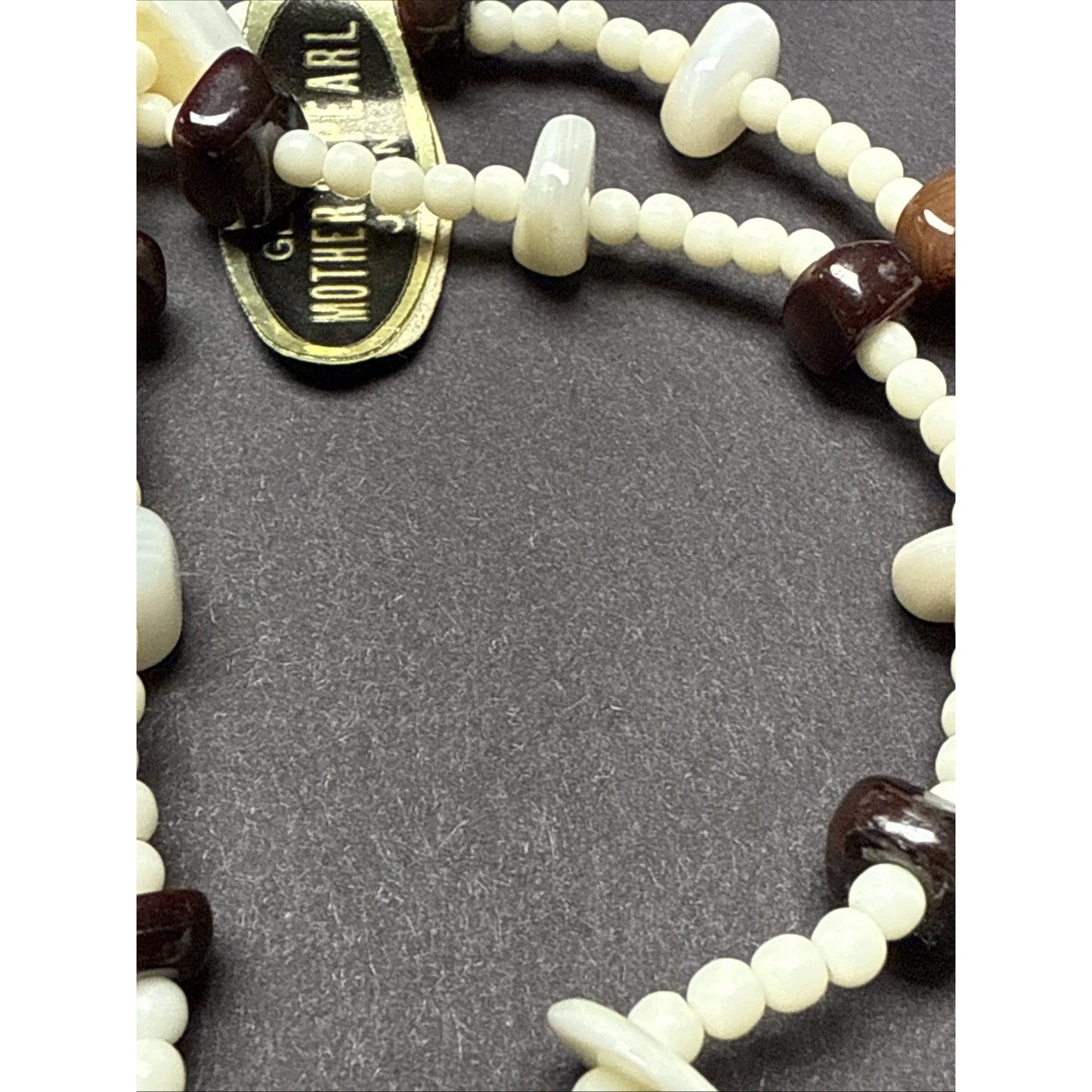 Vintage Mother of Pearl Strand Necklace Beaded Tags