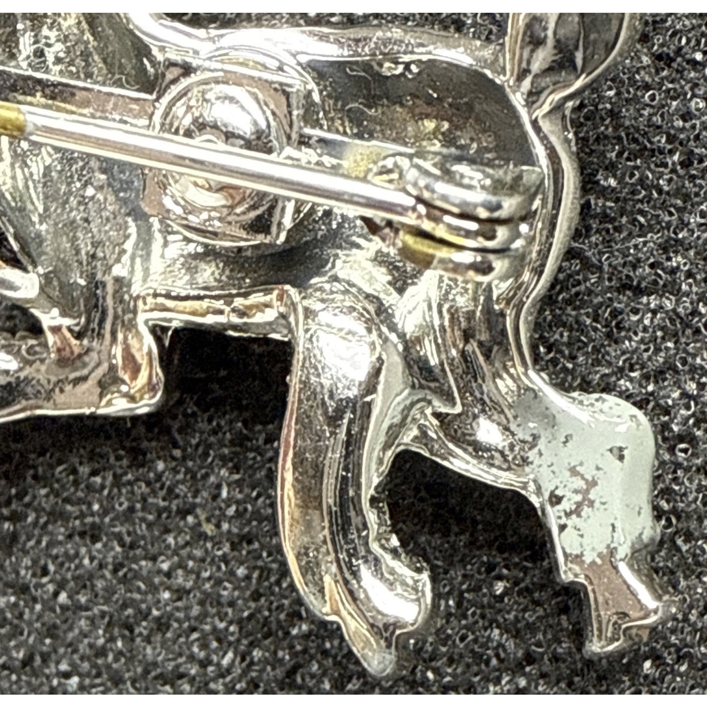 Vtg Silver Tone Little Lamb Brooch Pink Painted Feet Red Rhinestone Eyes As-Is