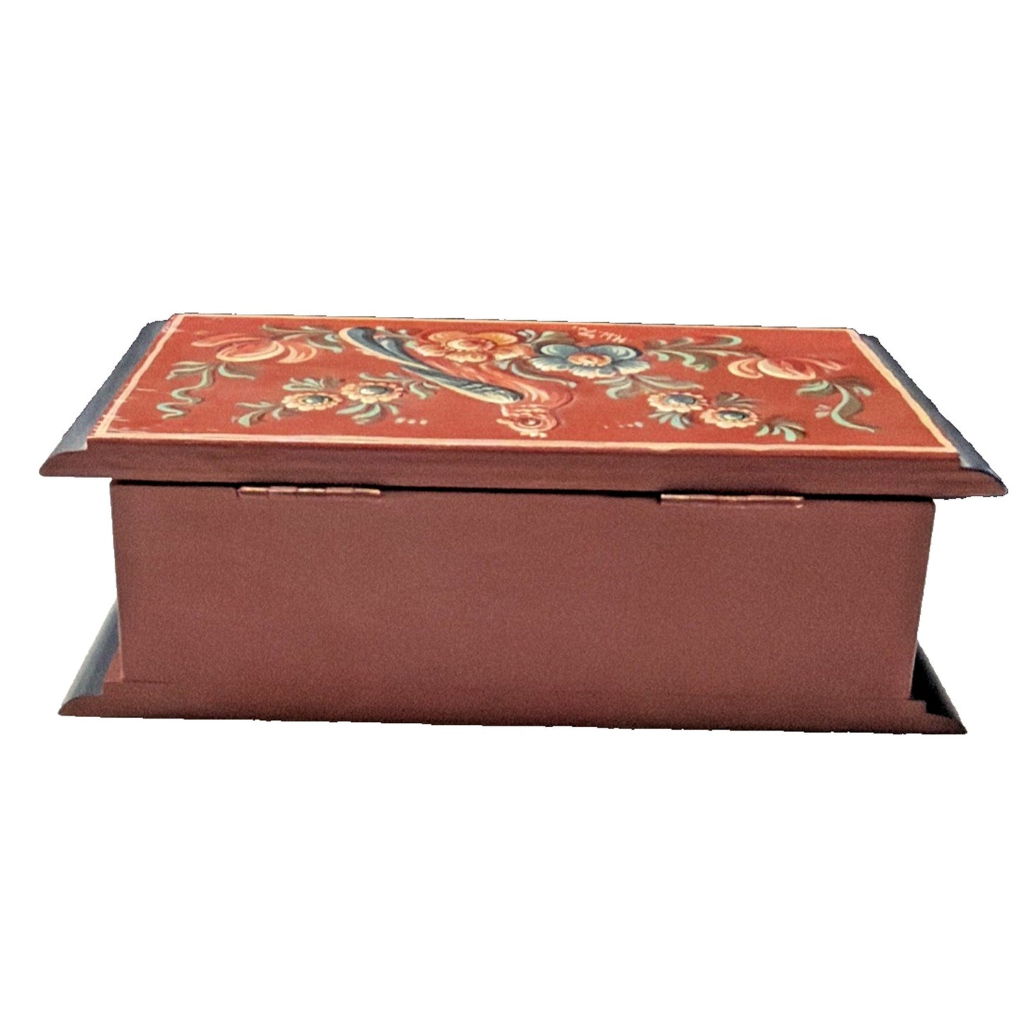 Folk Art Hindeloopen Wood Hand Painted Box Signed HW Zeed Bird Floral Hinged