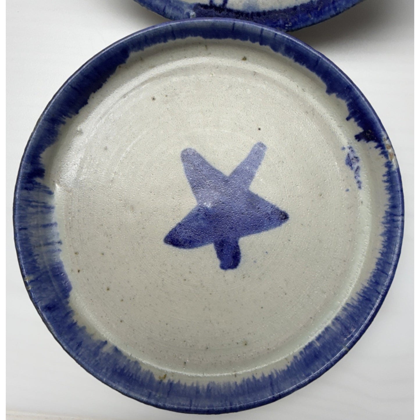 Vintage Lot of 2 HMN Art Pottery Star Platter Plate Bowls Stoneware Blue