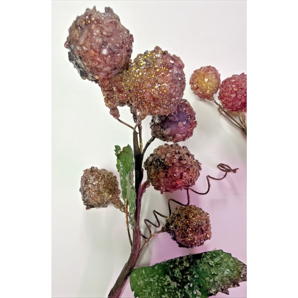 Vintage Lot of 2 Beaded Fruit Berry Grape Stem Picks Sugar Coated Leaf Bouquet