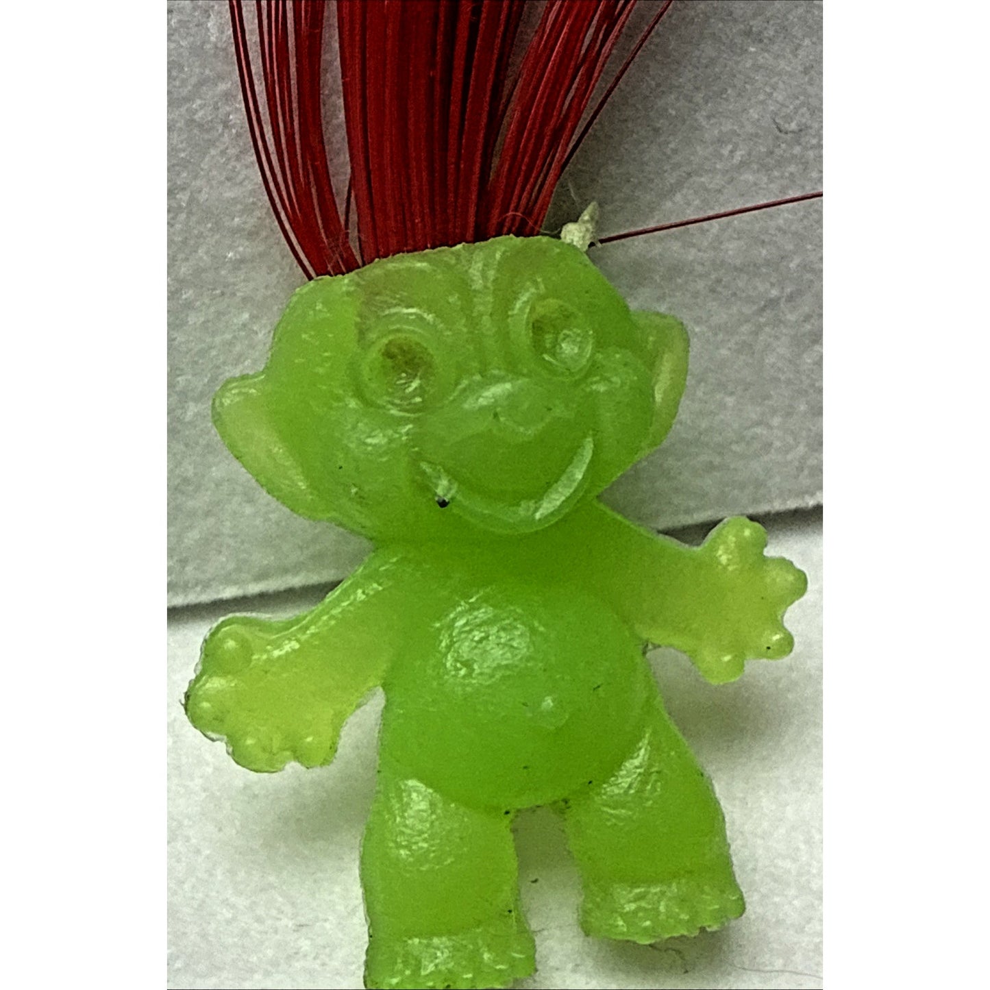 Vintage Mini Troll Doll Green Red Hair Gumball Glows KG Crazy Read