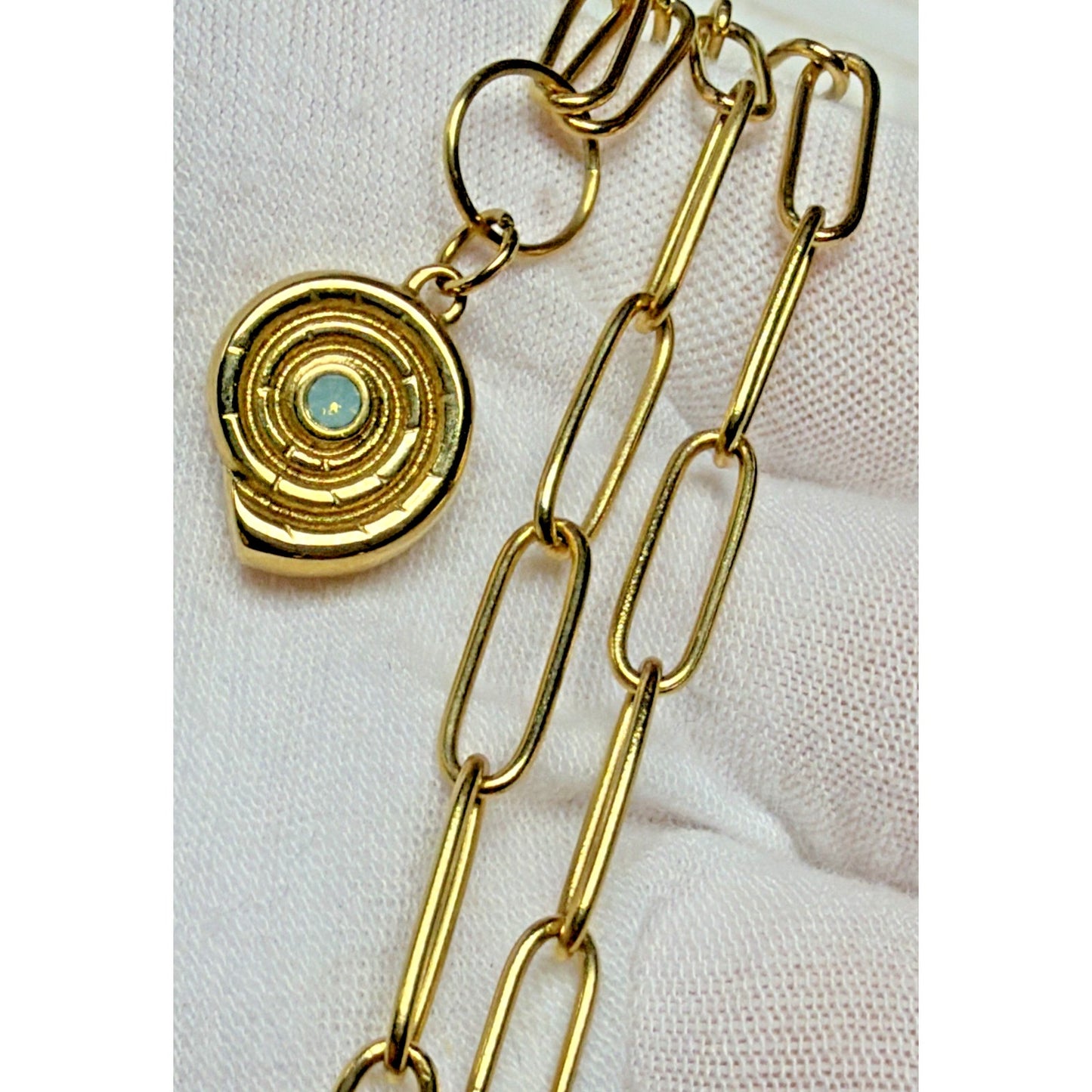 Spartina Moon Shell Pendant Necklace 20" 14k Gold Plate Paperclip Chain Snail