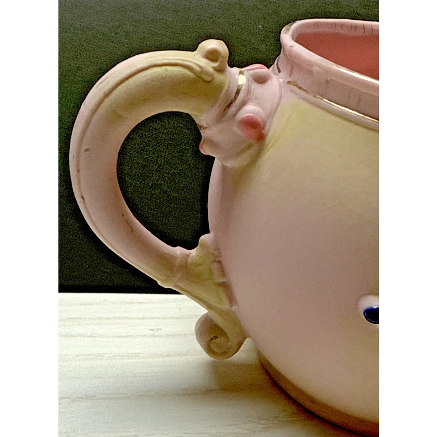 Antique Schafer Vater Bisque Porcelain Pink Jeweled Cameo Pitcher Creamer As Is