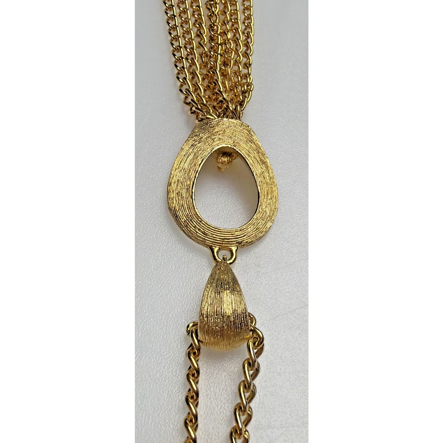 Vintage Gold Tone Brushed Leaf Waterfall Pendant Tassel Necklace
