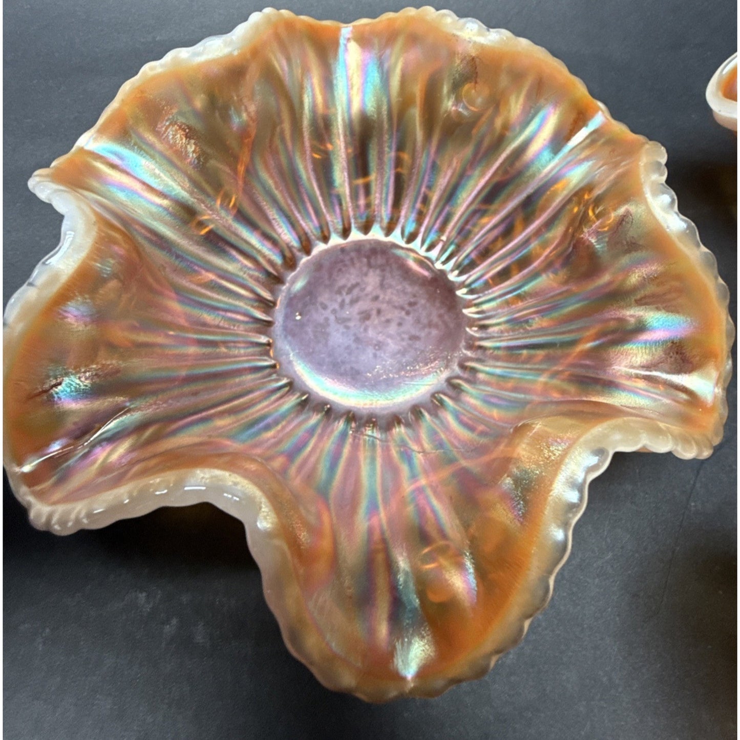 Lot of 7 Dugan Glass Peach Opal Carnival Ray Jewel Heart Master Berry Bowl As-Is