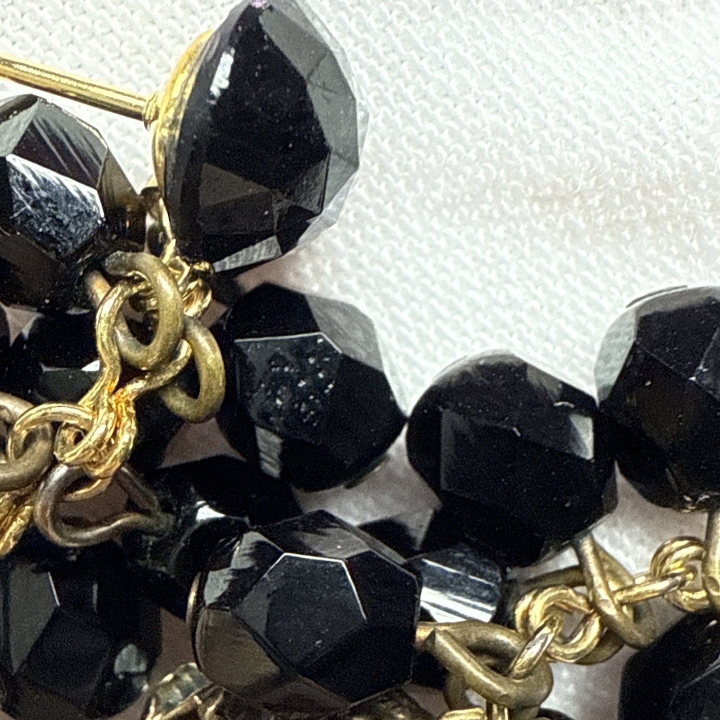 Vtg Black Faceted Glass Cluster Dangle Drop Earrings Disco Ball Rhinestone As-Is