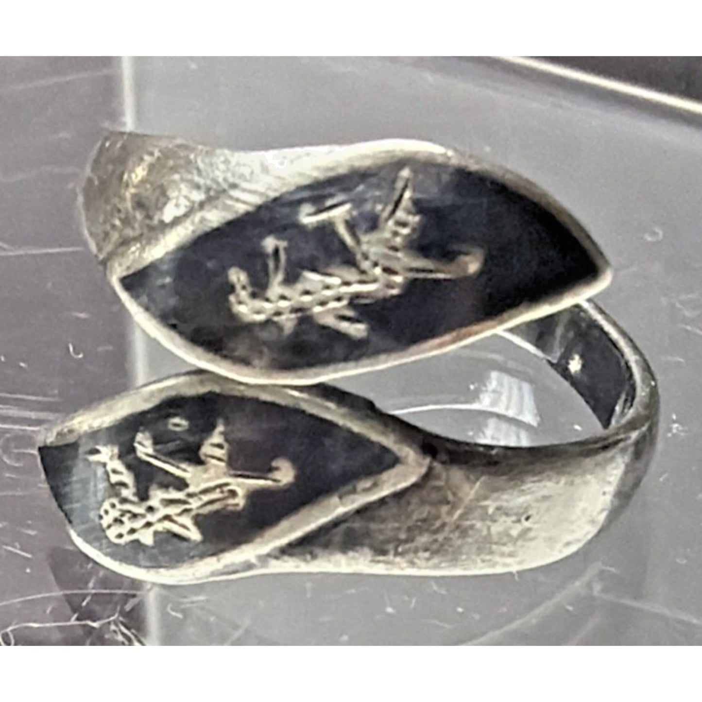 Vintage Sterling Silver Siam Niello Hindu Goddess Adjustable Bypass Ring Size 4