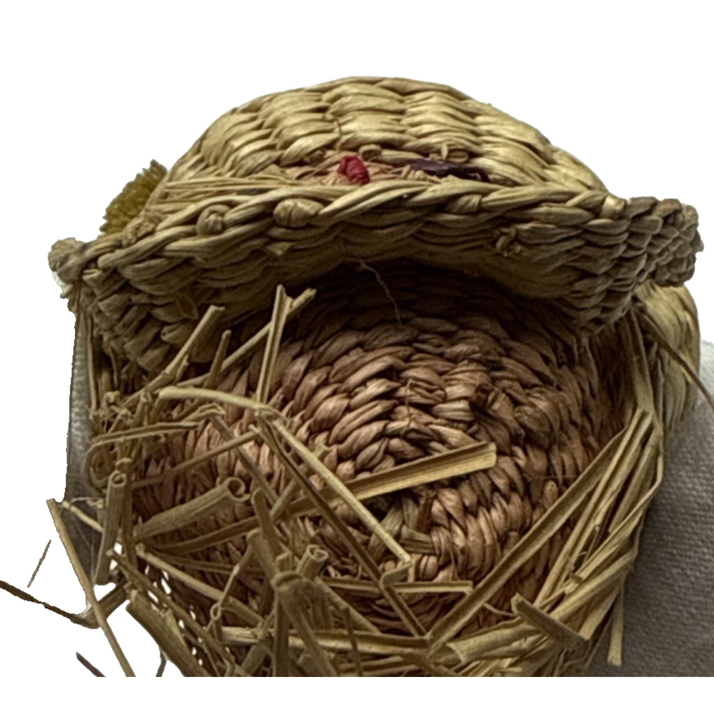 Vintage Santa Christmas Ornament Woven Straw Wicker Bells Peruvian As-Is