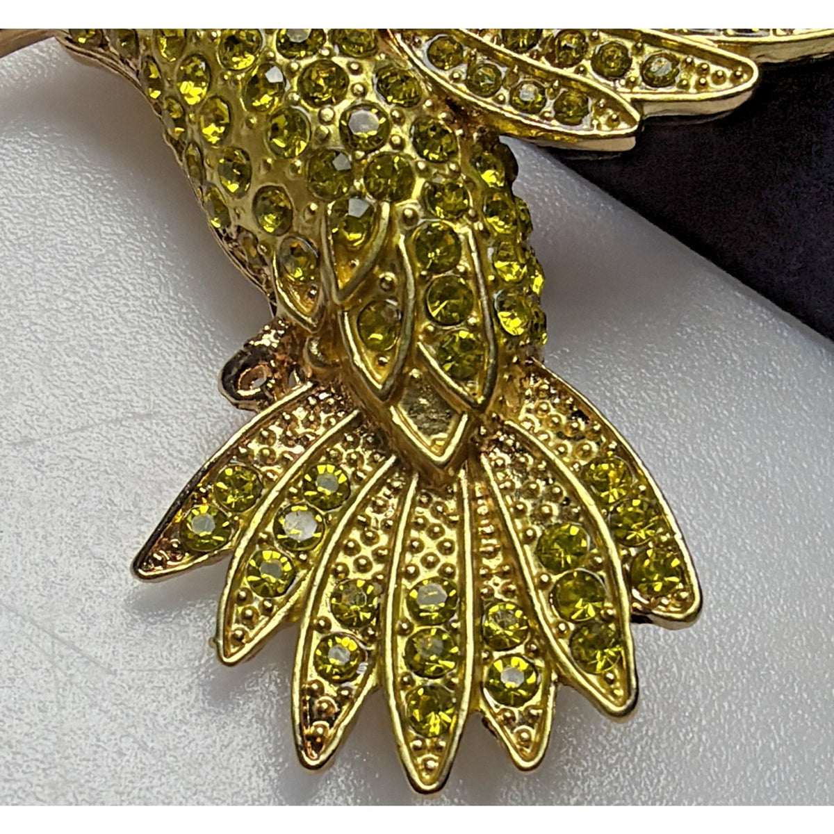 Rhinestone Gold Yellow Hummingbird Ornament Black Eyes