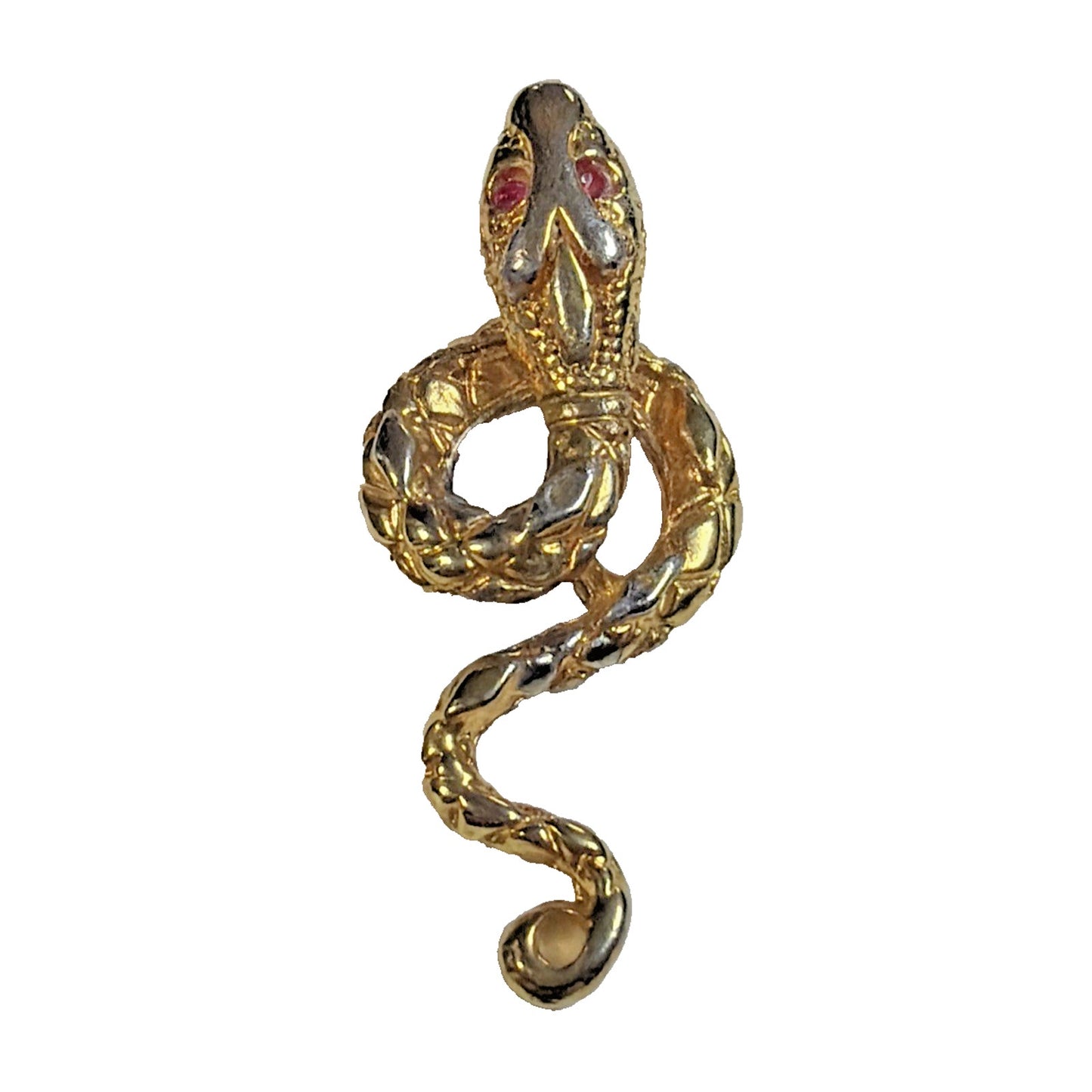 Vtg Coiled Snake Serpent Pendant Charm Open Mouth Ruby Eyes Gold Tone Infinity