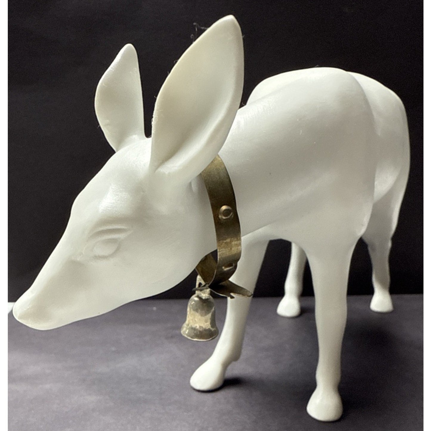 Vintage Dept 56 Snowy White Porcelain Doe Deer Sleigh Bell Statue