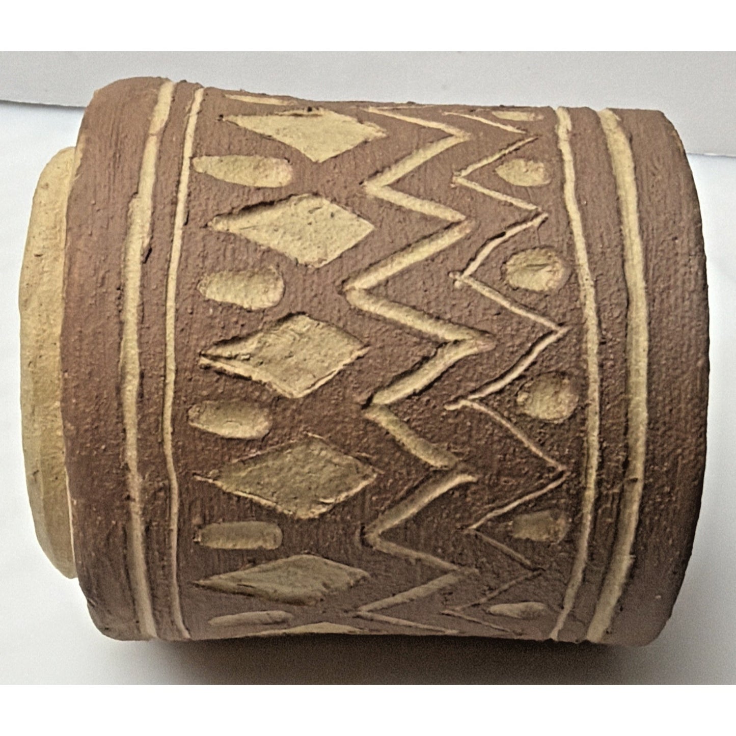 Vintage Boynton Art Pottery Abstract Vase Cup Planter Signed Brown Tan