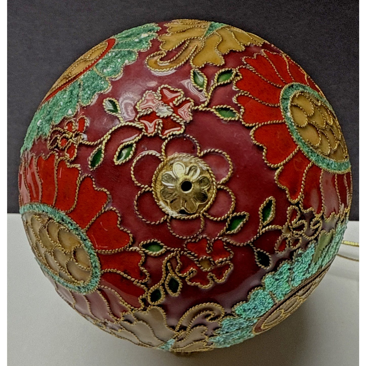 Vtg Cloisonne Ornament Ornate Large Paisley Decorated Enamel Gold Floral As-Is