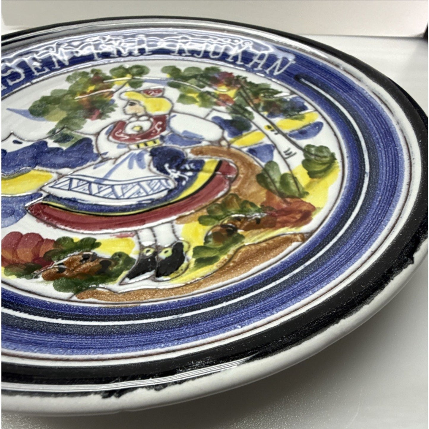 Vintage Terra 1 Norway Hand Painted Folk Art Plate Greetings from Rjukan Girl