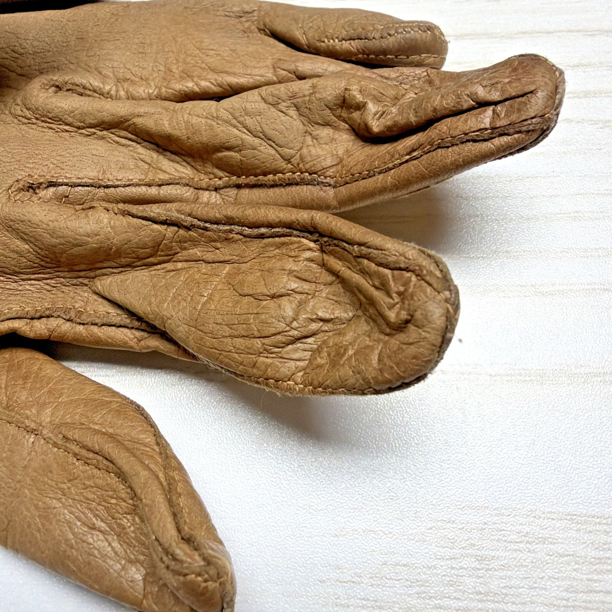 Vintage Womens Astor One Italy Tan Leather Gloves Silk Lined Long As Is Sz 7.5