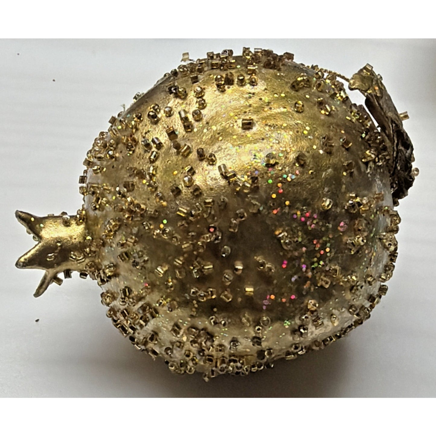 Vintage Lot of 3 Fruit Ornaments Gold Glitter Beaded Pear Pomegranate As Is