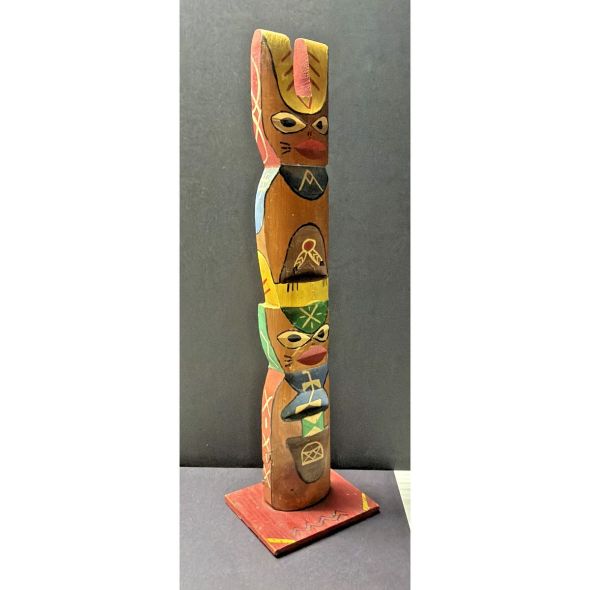 Old Hand Carved Painted Totem Pole Stacked Native Southwest As Is