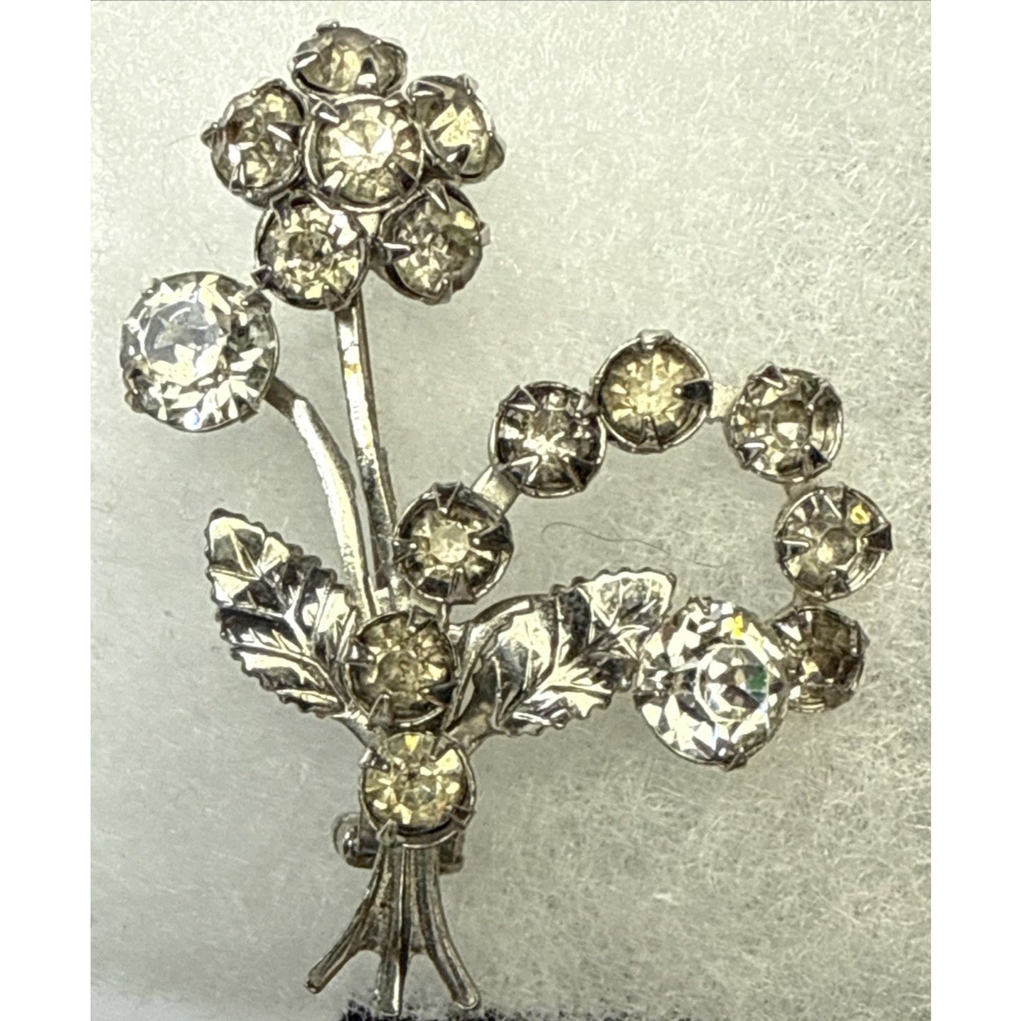 Art Deco Flower Bouquet Floral Spray Faceted Rhinestone Pendant Brooch