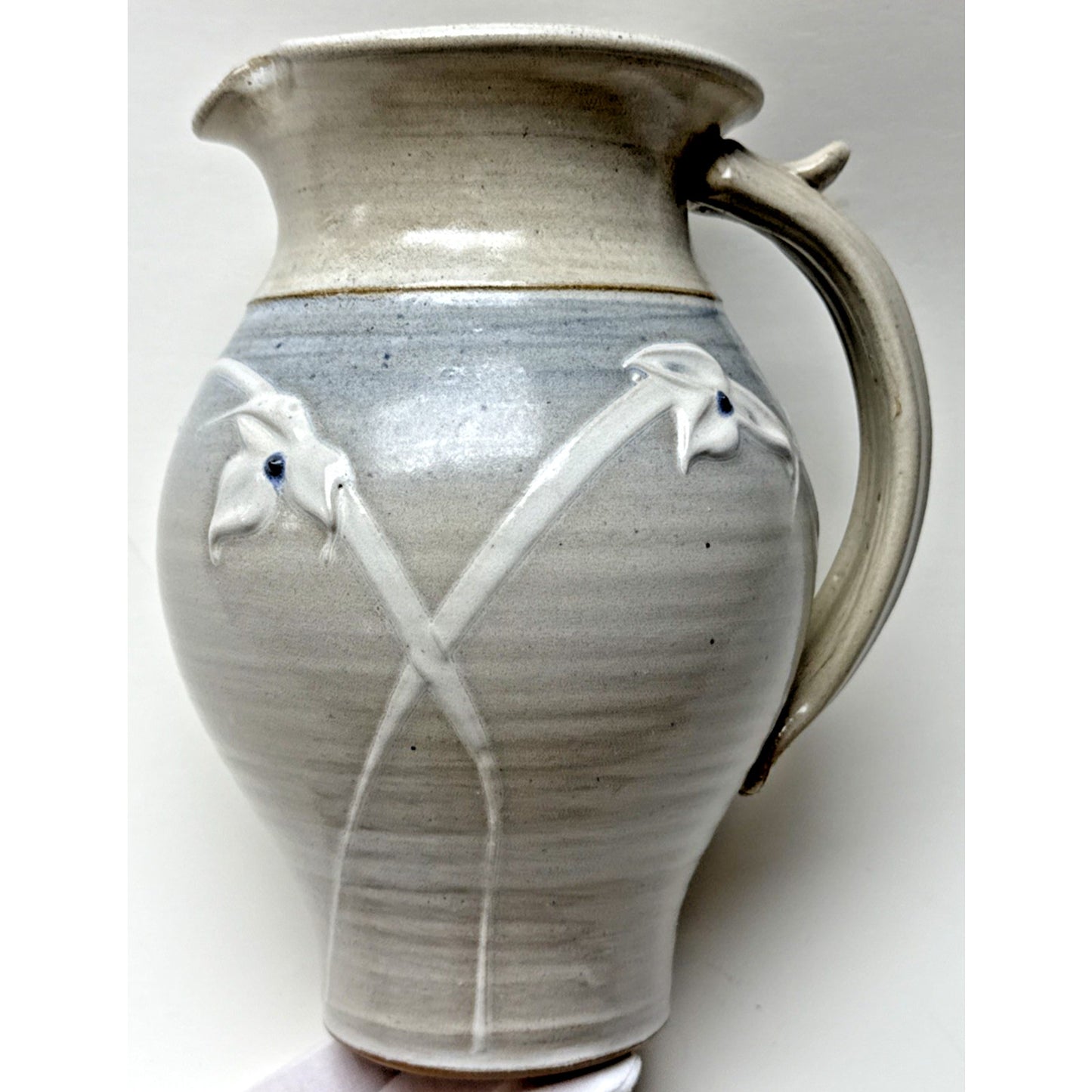 Noble Studio Art Pottery Pitcher Bowl Basin Trillium Blue White