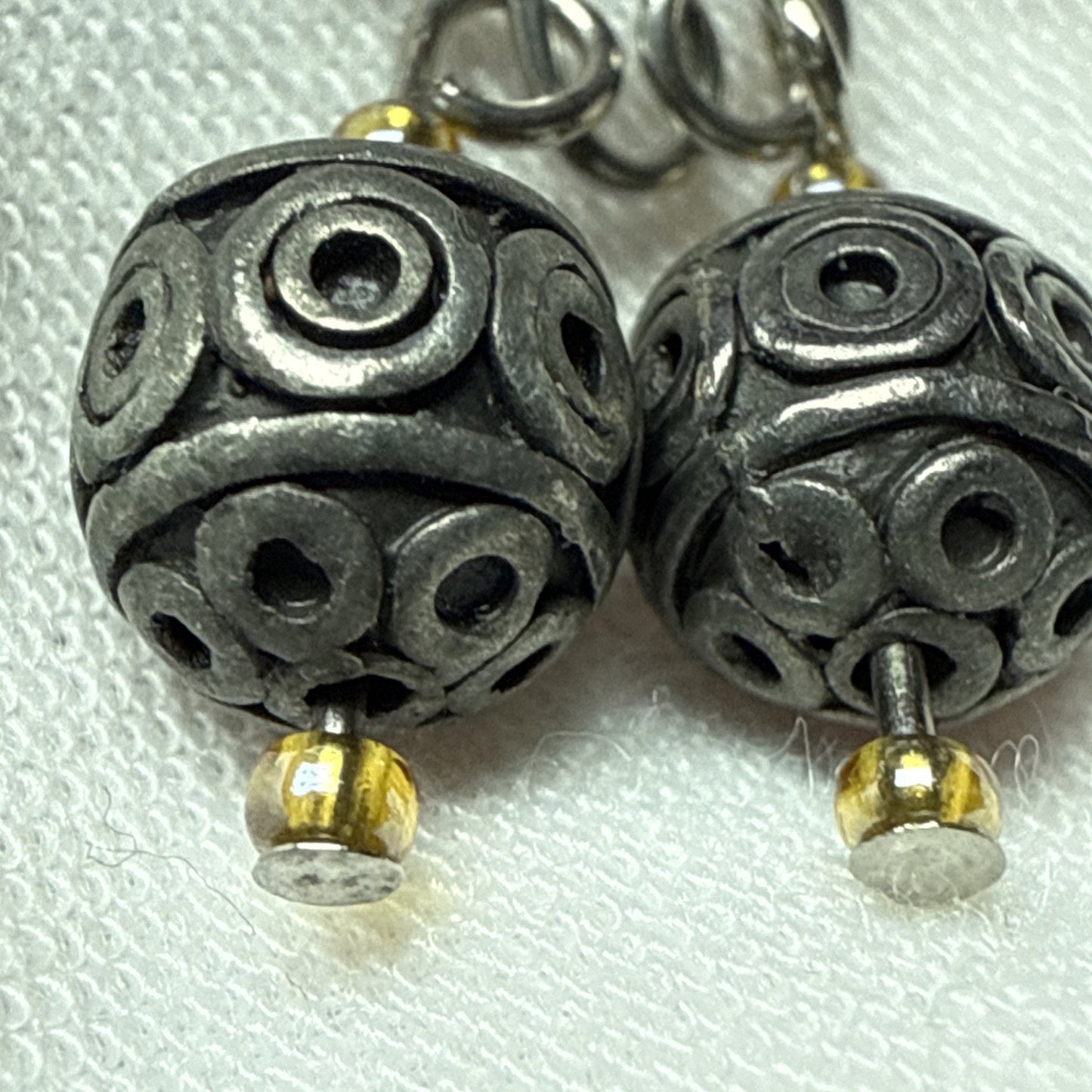 Vintage Sterling Silver Round Ball Bead Drop Earrings Bali Wire Moroccan