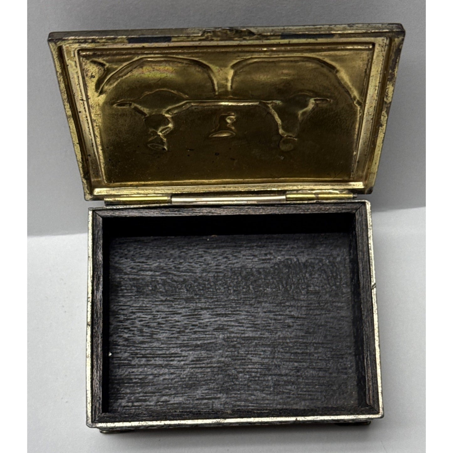 Vintage Victorian Metal Wood Cigarette Box Angel Women Ornate Japan As Is