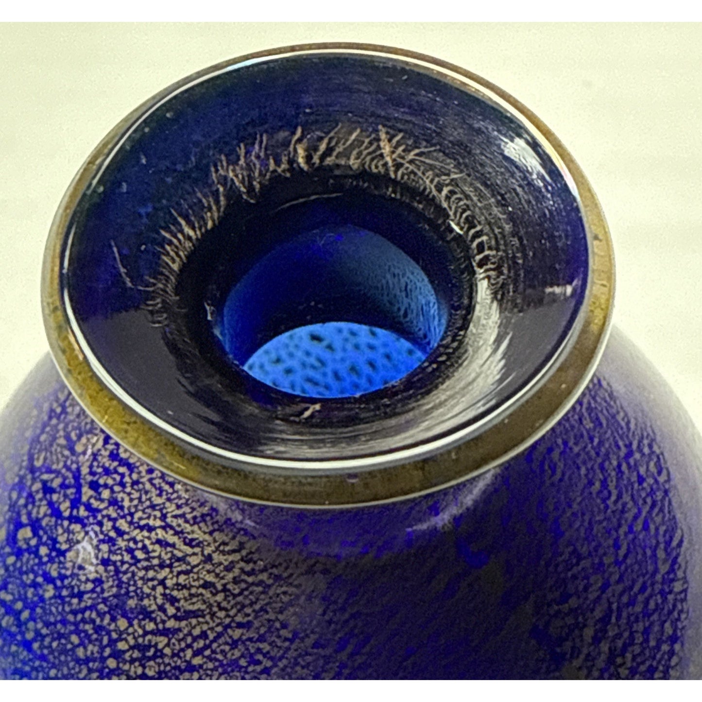 Vtg Murano Glass Cobalt Blue Gold Fleck Overlay Aventurine Glass Perfume Bottle