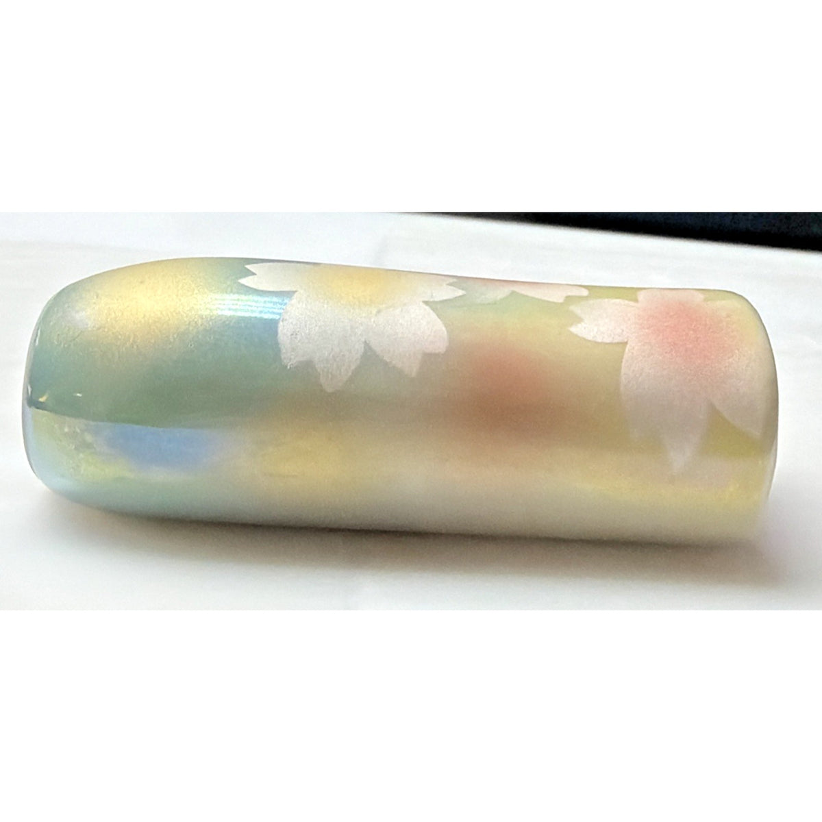 Vtg Kutani Yaki Porcelain Wall Vase Signed Iridescent Flowers Ombre Green Japan