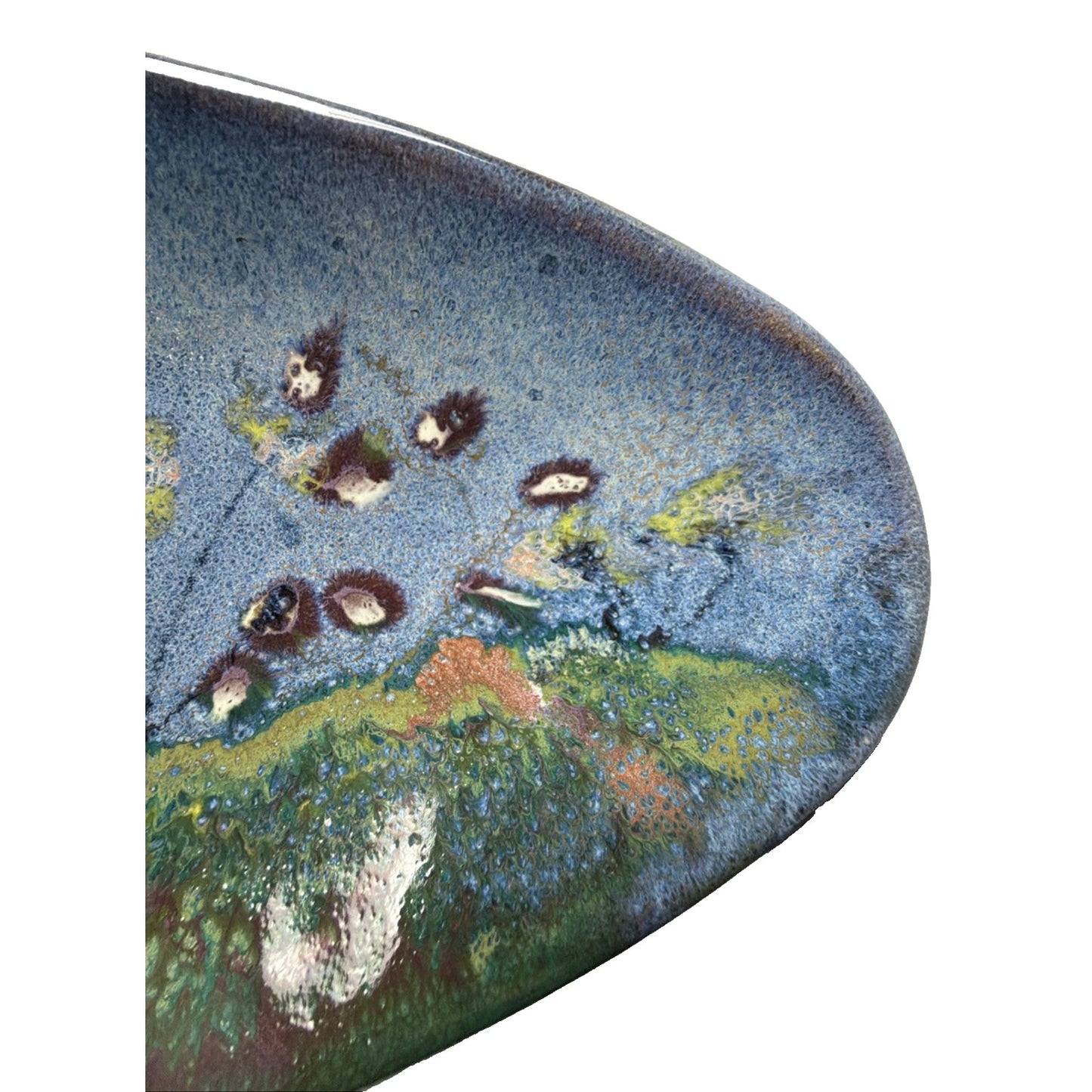 Phil Morgan Art Pottery Long Oval Platter Glazed Hand Painted Flowers Stems