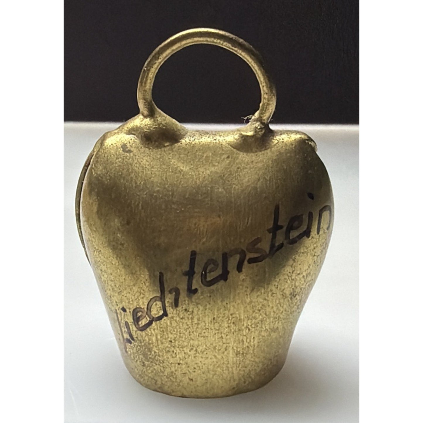 Vtg Gold Metal Brass Cow Bell Hand Painted Flower Floral Signed Liechtenstein