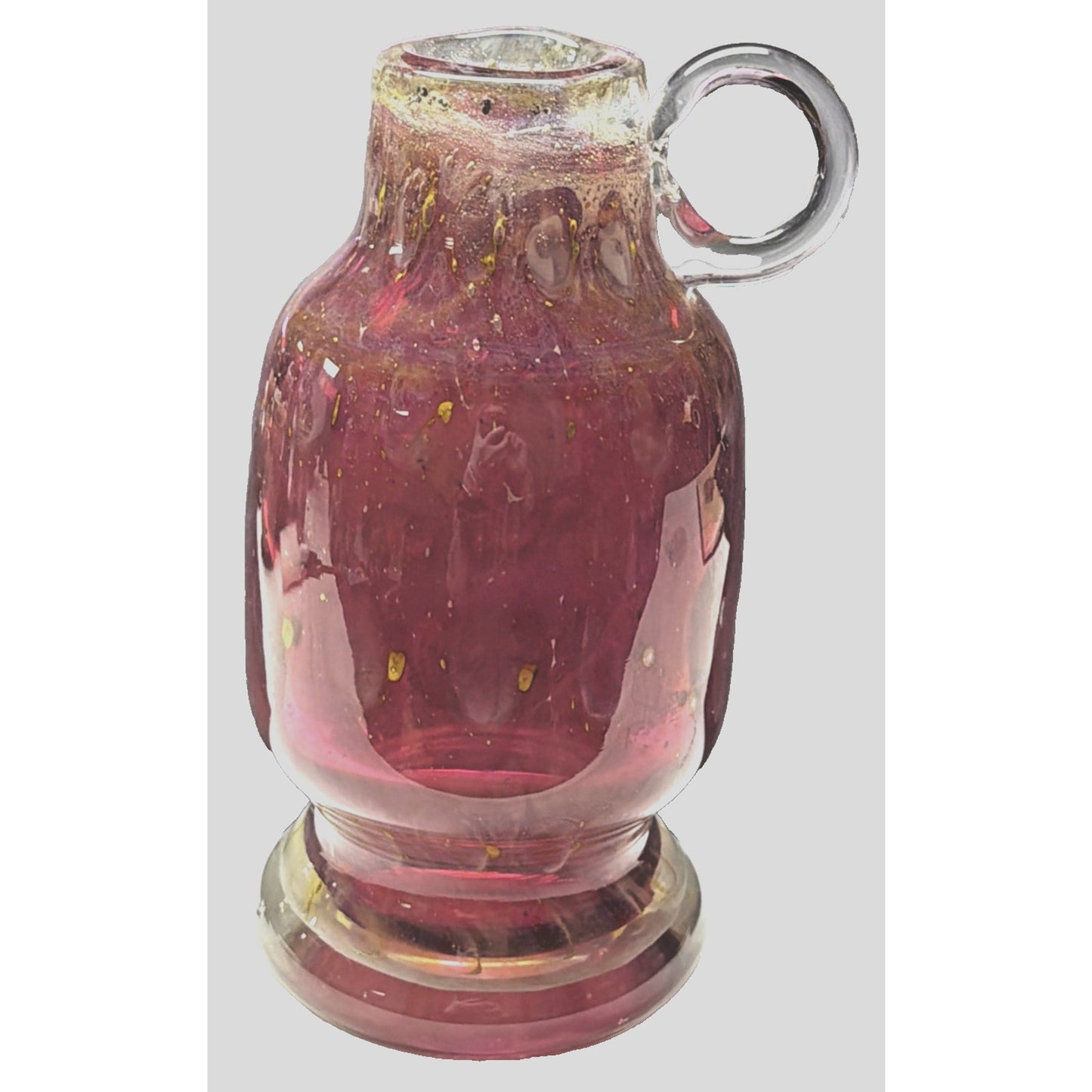 Vtg Erwin Eisch Pfauenauge Vase Cranberry Gold Peacock Eye Handle Vase As Is