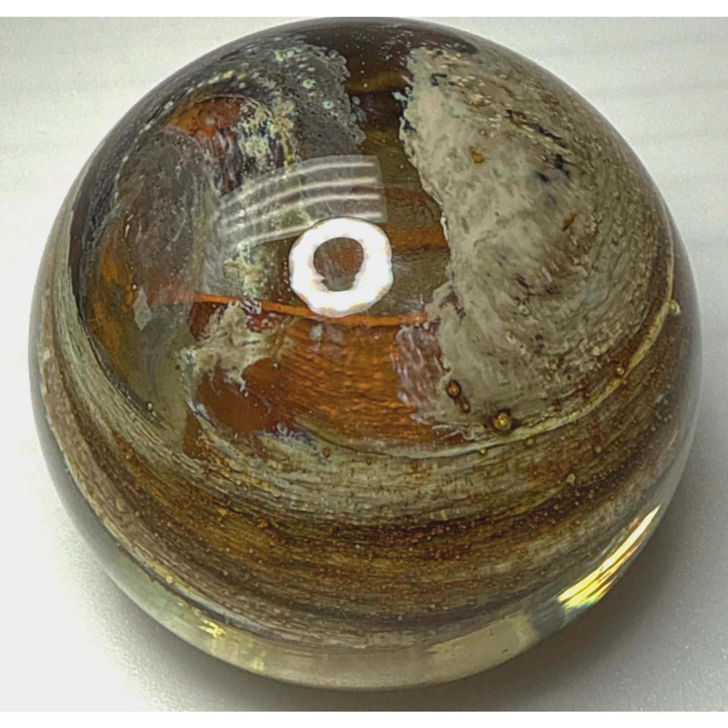 Vtg Isle of Wight Gold Orange Flame Iridescent Art Glass Paperweight Abstract