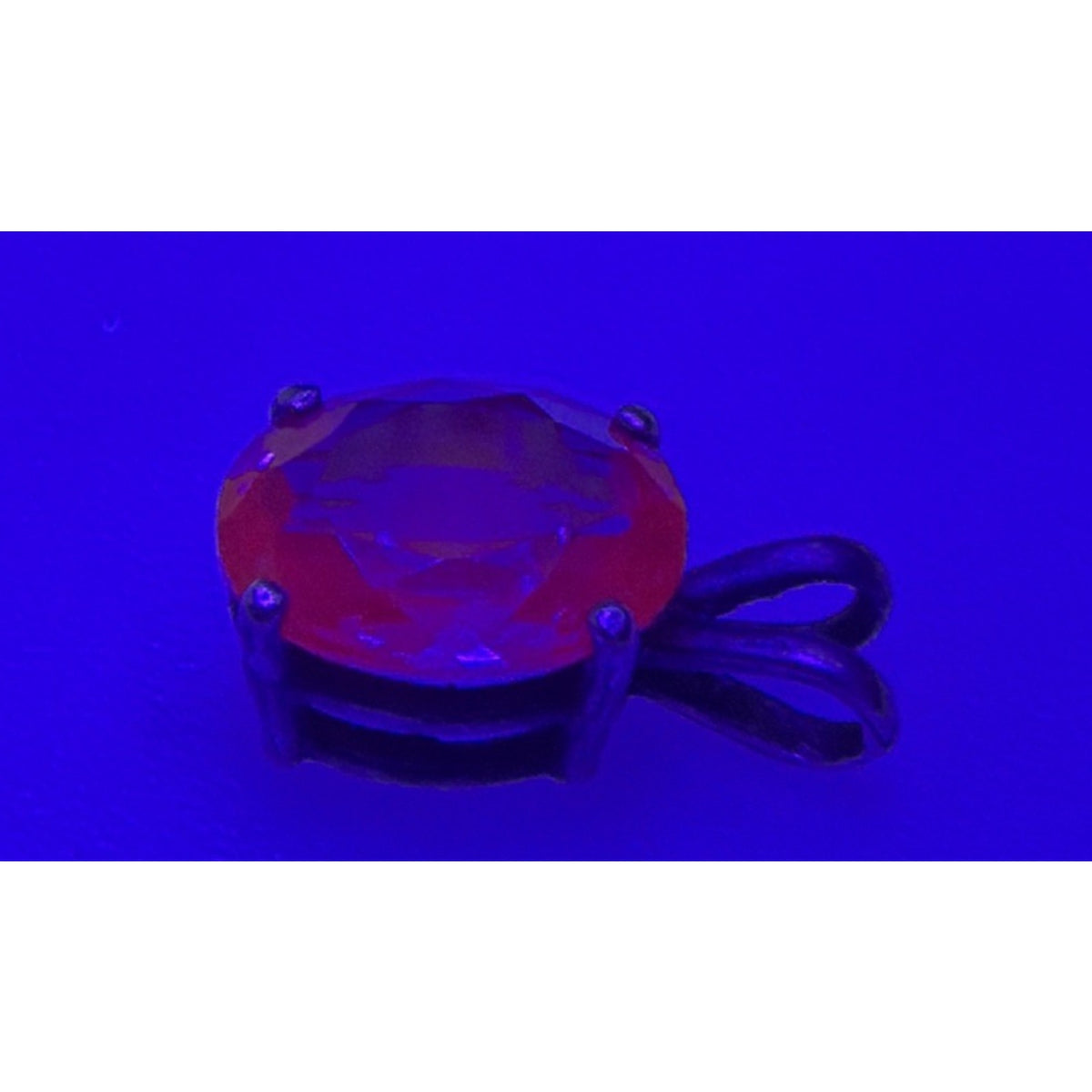 Sapphire Spinel Glass Oval Cut Solitaire Sterling Silver Pendant UV Reactive As