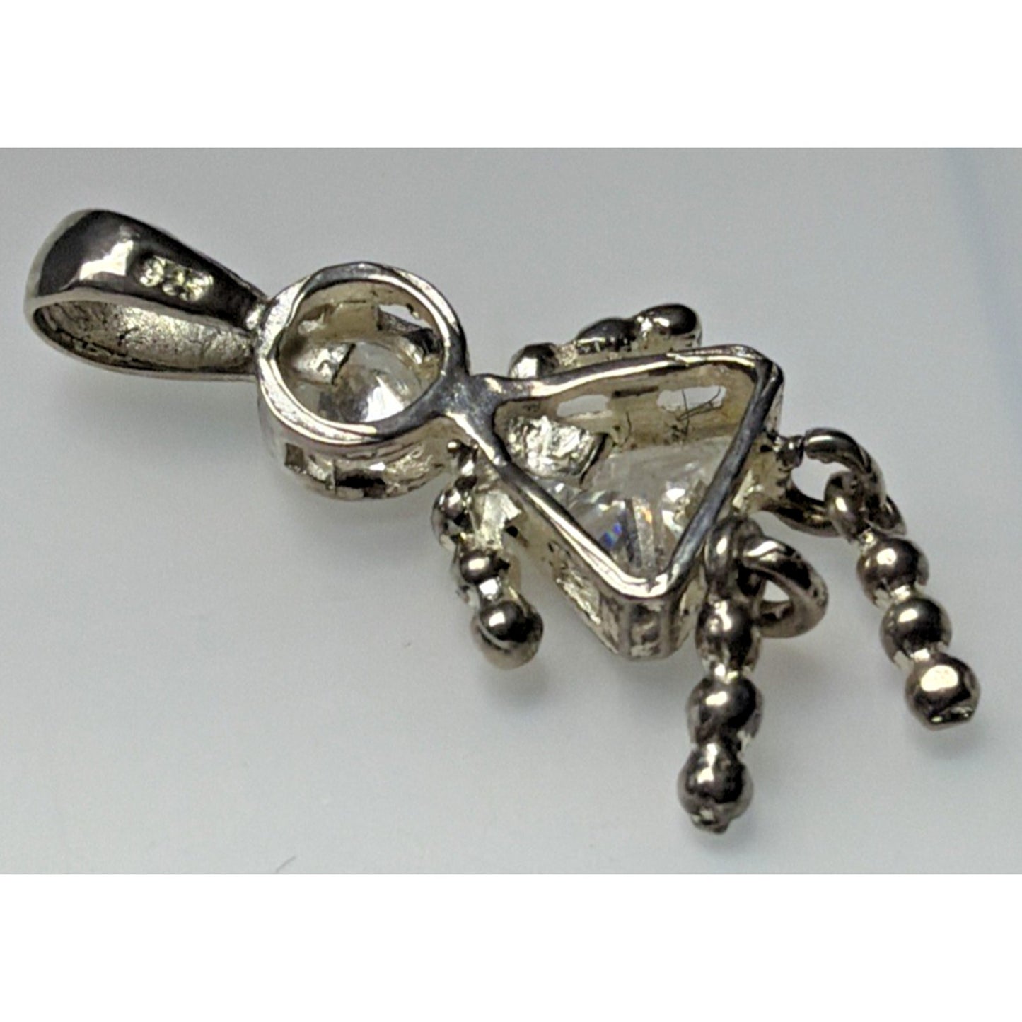 925 Sterling Silver White CZ April Birthstone Girl Articulated Charm Pendant