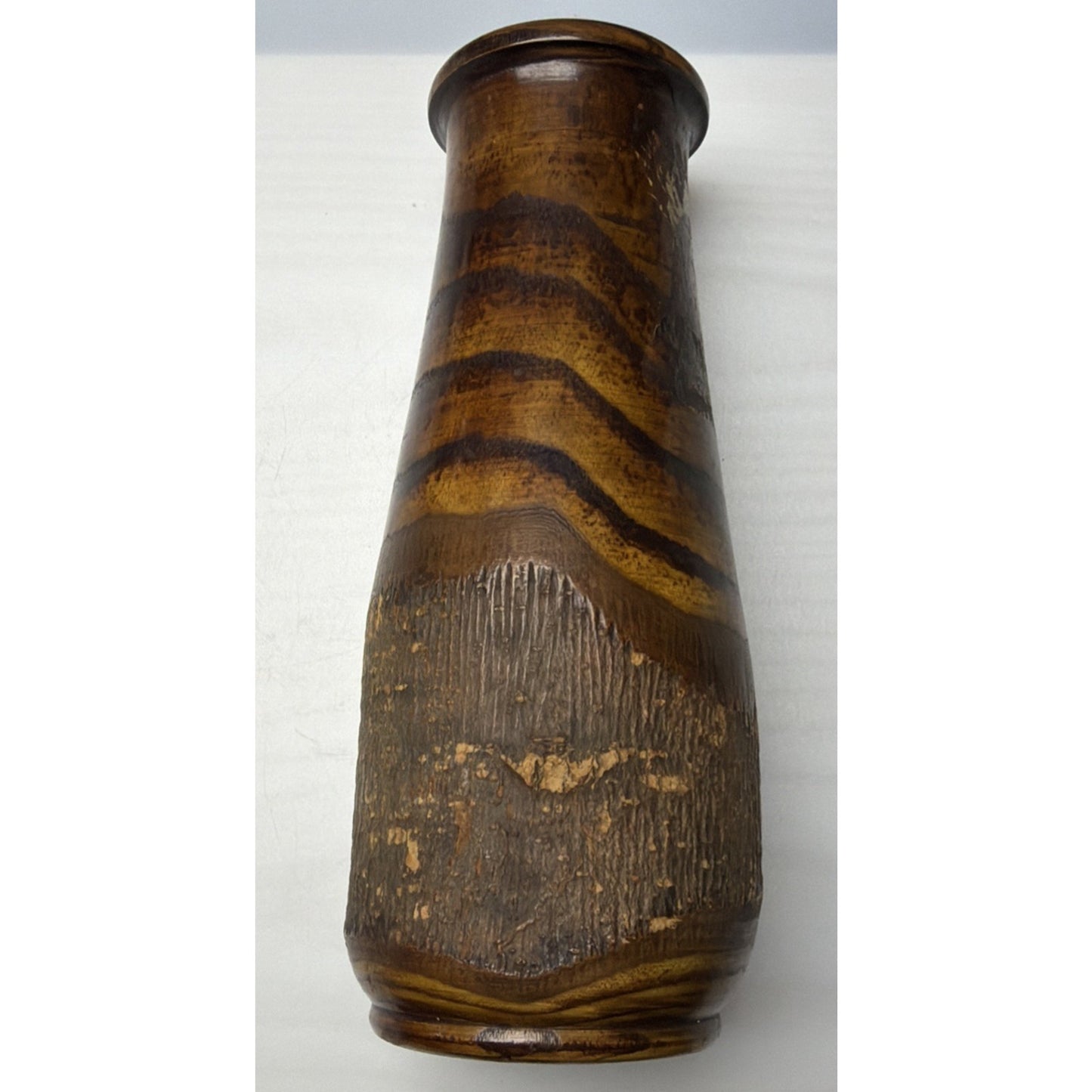 Antique Adirondack Souvenir Wood Turned Vase Bark Native American WI Dells As Is